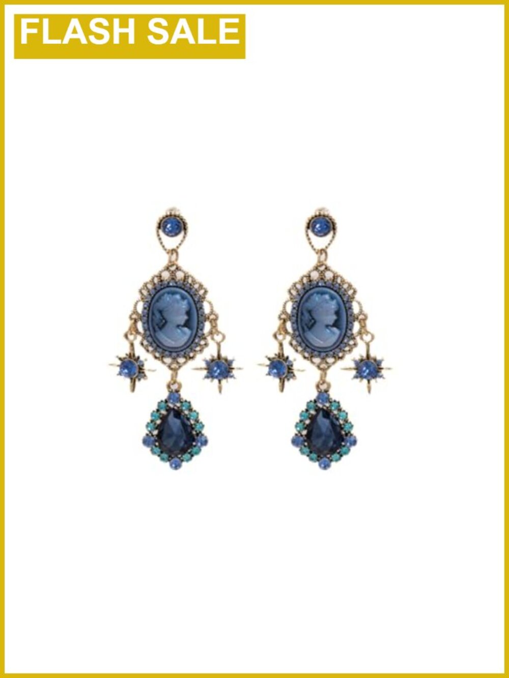 Vintage Cameo Dangle Drop Earrings with Rhinestones Baroque Statement